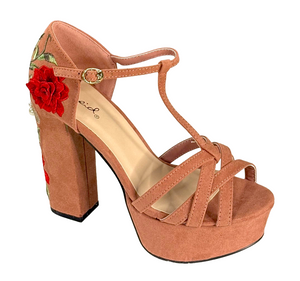 Qupid Crush-32 Women's Floral Embroidered Platform Heels