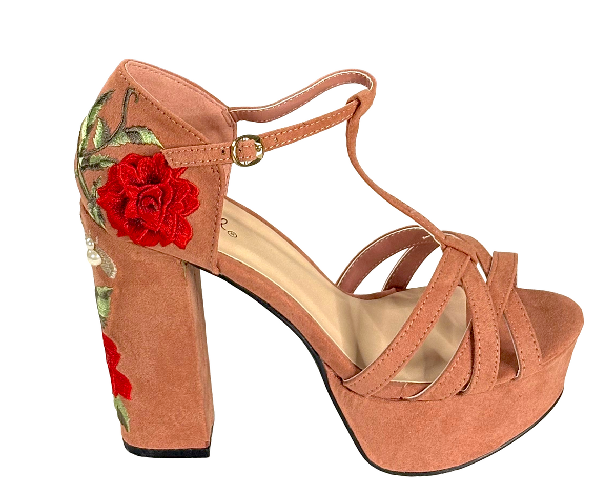 Qupid Crush-32 Women's Floral Embroidered Platform Heels