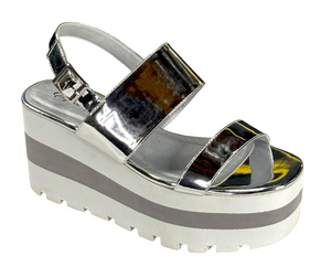 Qupid Disco-11 Women's Metallic Platform Wedge Sandals