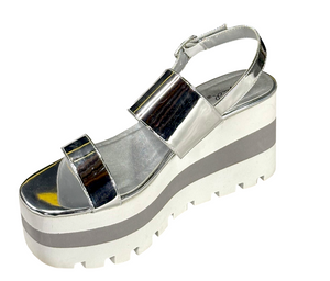 Qupid Disco-11 Women's Metallic Platform Wedge Sandals