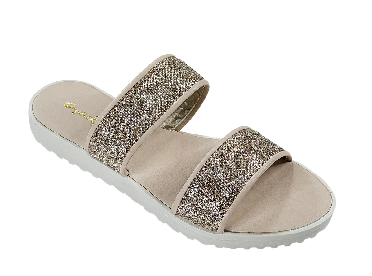 Qupid Drizzy-01 Women’s Glitter Double Strap Slide Sandals