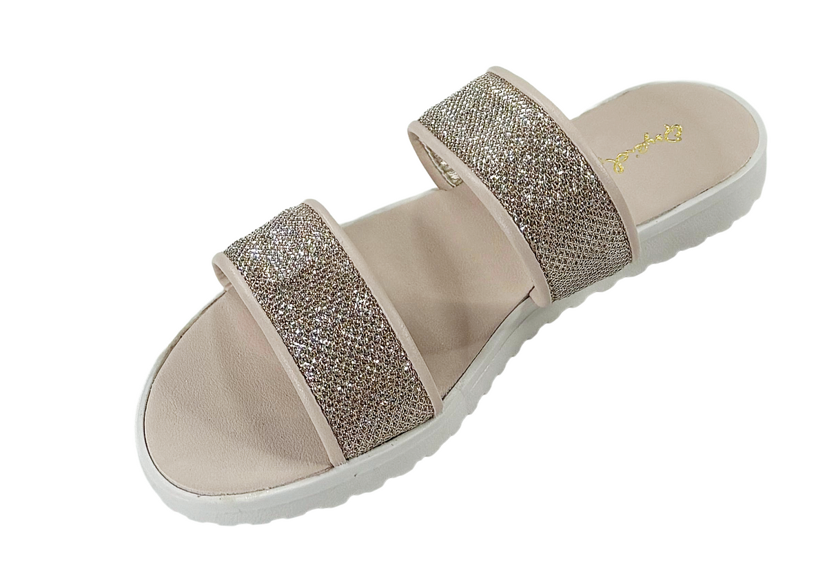 Qupid Drizzy-01 Women’s Glitter Double Strap Slide Sandals