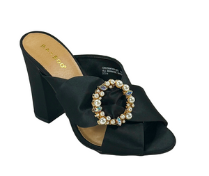 Bamboo Encounter-92S Women’s Pearl Buckle Block Heel Slide Sandals