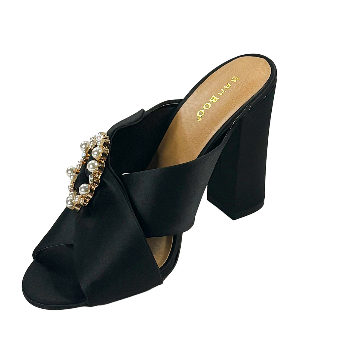 Bamboo Encounter-92S Women’s Pearl Buckle Block Heel Slide Sandals