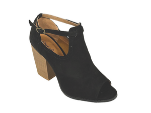 Qupid Georgia-01 Peep Toe Block Heel Sandal | Ankle Strap Chunky Heel Bootie