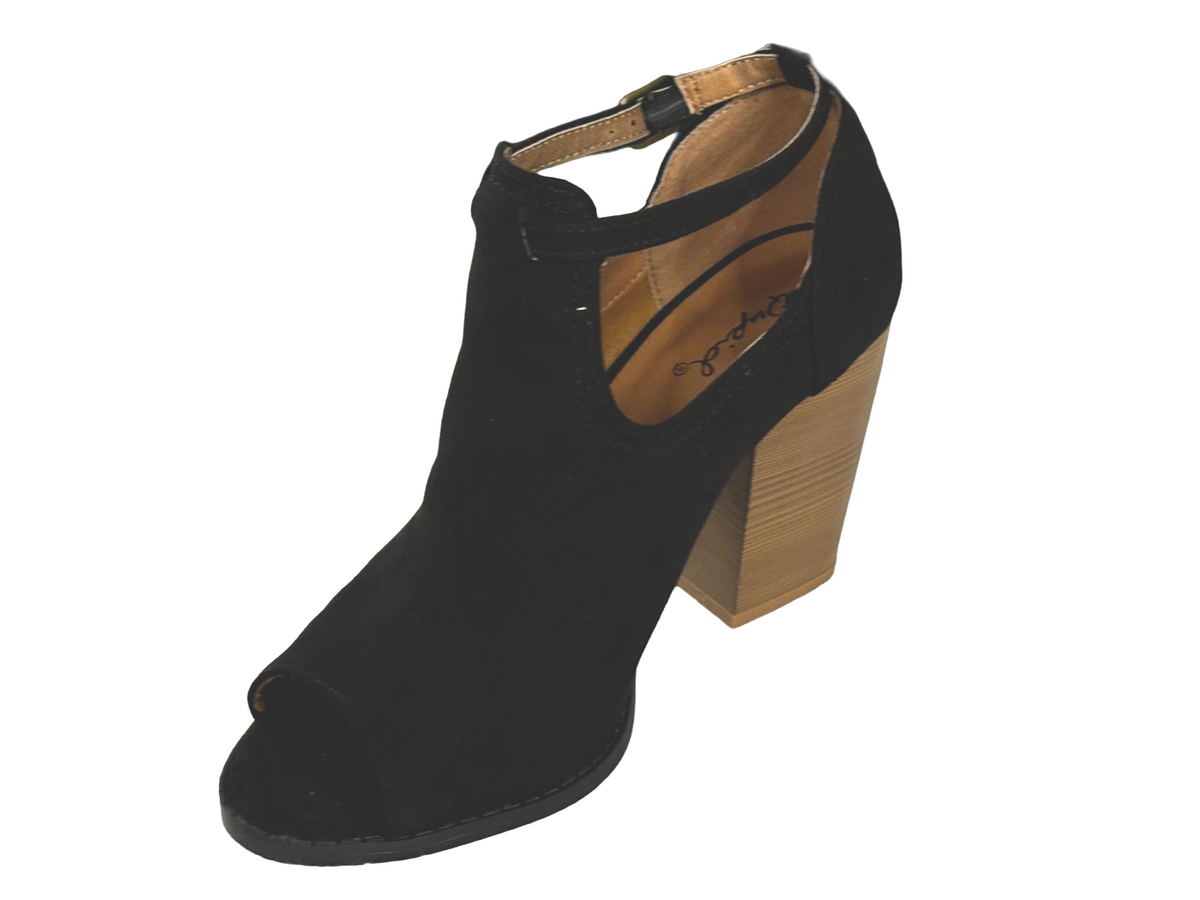 Qupid Georgia-01 Peep Toe Block Heel Sandal | Ankle Strap Chunky Heel Bootie