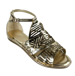 Bamboo Happiness-01S Women Metallic Gladiator Flat Sandals