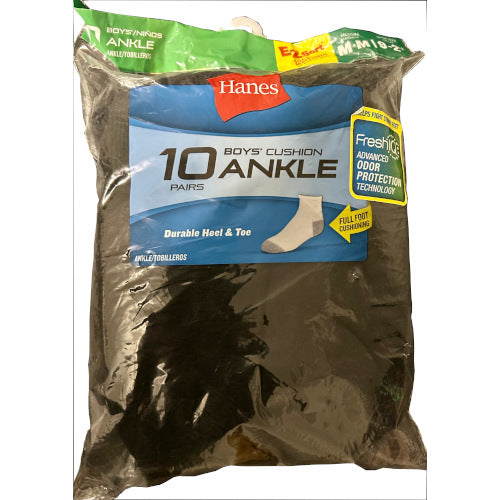 Hanes Boys' Cushion Ankle Socks - 422/10 - 10 Pack