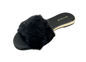Bamboo Interest-14 Women Faux Fur Slide Sandals Flat Slippers