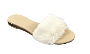 Bamboo Interest-14 Women Faux Fur Slide Sandals Flat Slippers