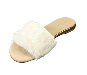 Bamboo Interest-14 Women Faux Fur Slide Sandals Flat Slippers