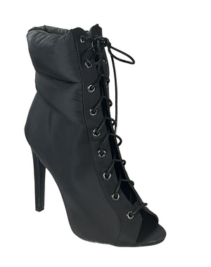 Qupid Interest-172 Women Peep Toe Lace-Up Ankle Boot Heels