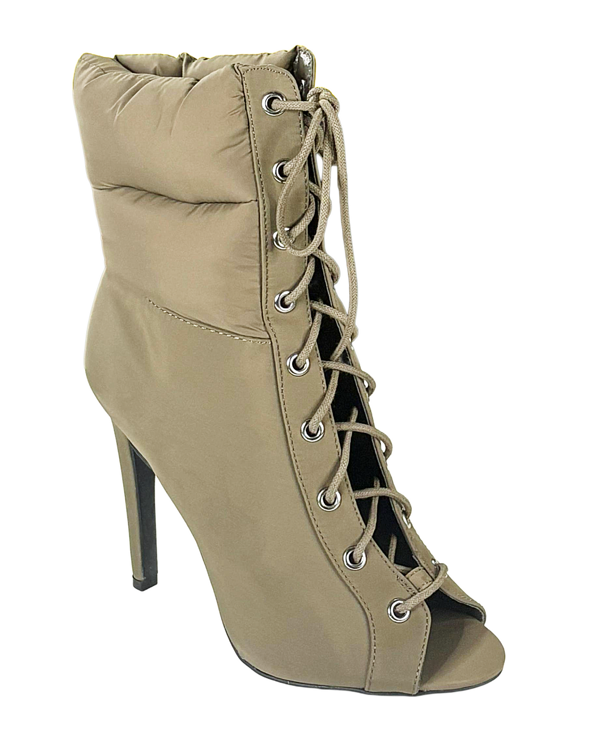 Qupid Interest-172 Women Peep Toe Lace-Up Ankle Boot Heels