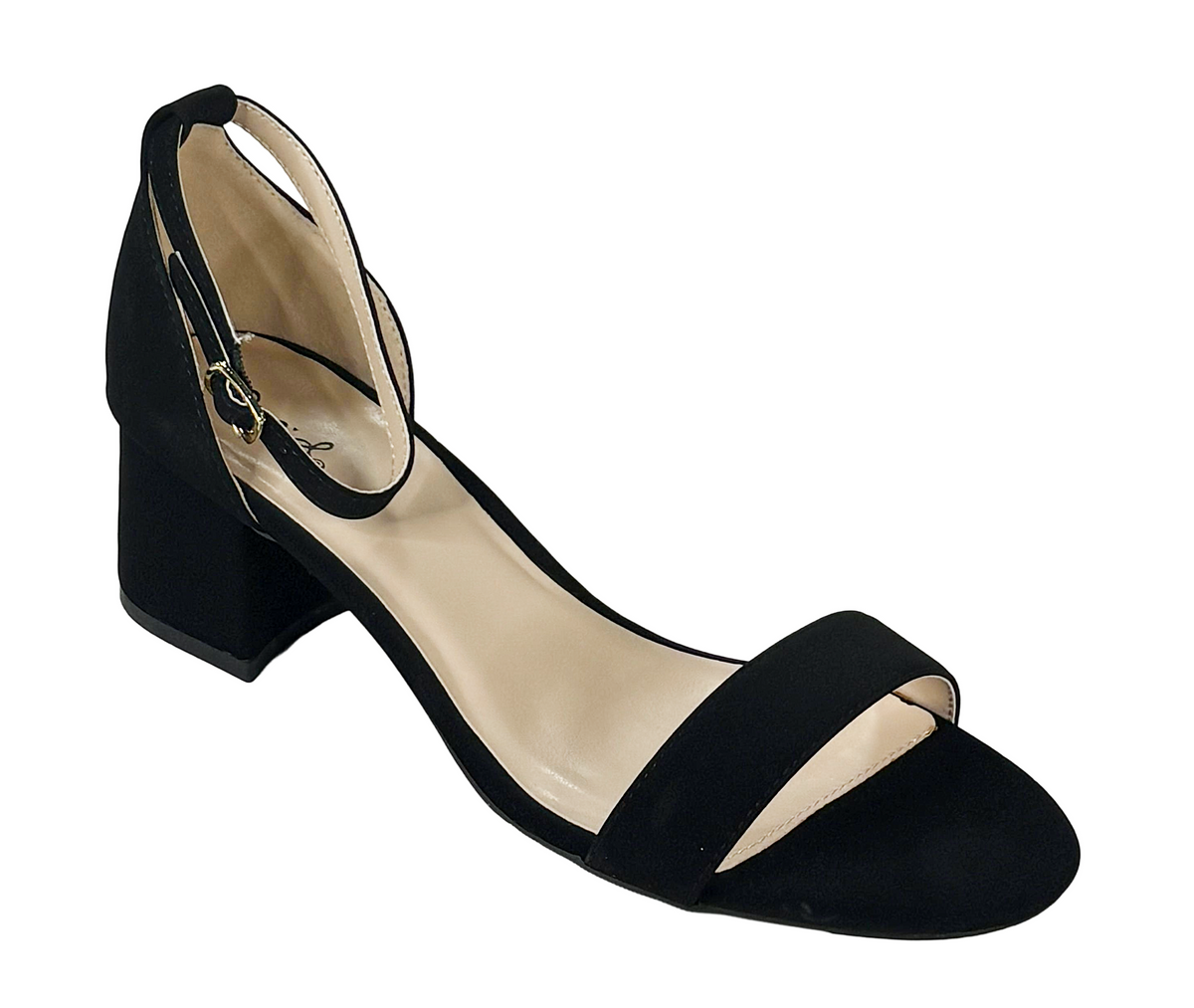 Qupid Katz-01 Low Block Heel Ankle Strap Sandals