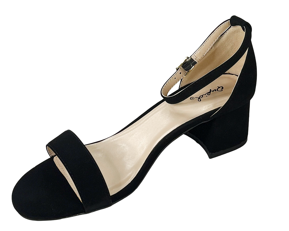 Qupid Katz-01 Low Block Heel Ankle Strap Sandals