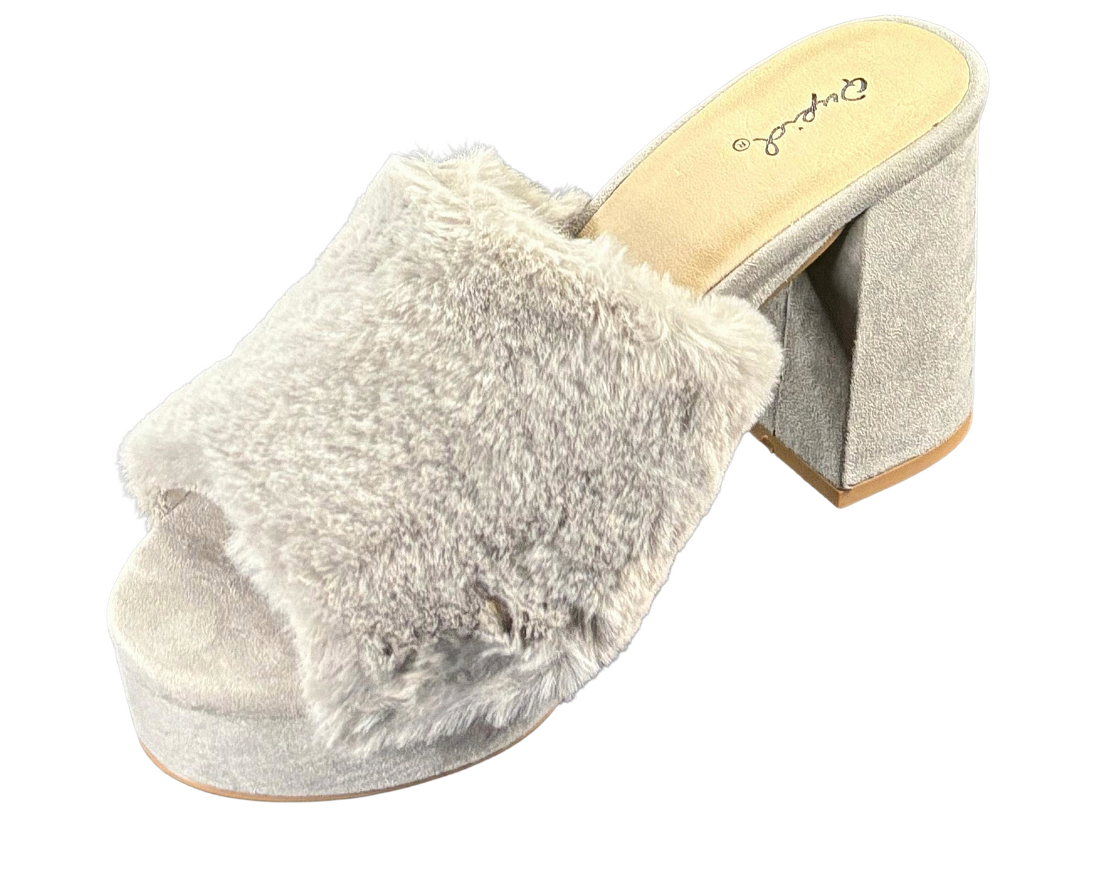 Qupid Lawson-05X Women’s Faux Fur Platform Mule Heels