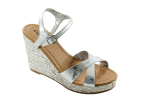 Qupid Lidi-01X Women’s Metallic Wedge Sandals Platform Heels