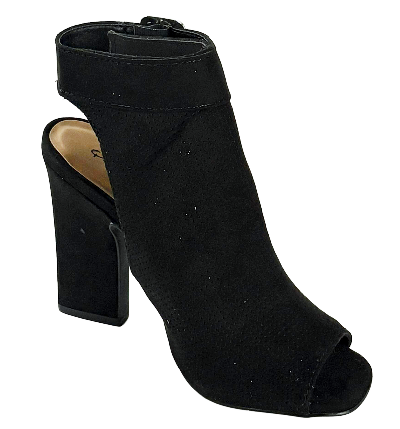 Qupid Lite-03 Black Peep Toe Platform Heel Booties for Women