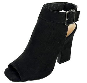 Qupid Lite-03 Black Peep Toe Platform Heel Booties for Women