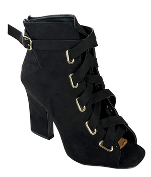Qupid Lite-04 Lace-Up Peep Toe Ankle Bootie Heels