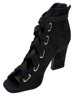 Qupid Lite-04 Lace-Up Peep Toe Ankle Bootie Heels