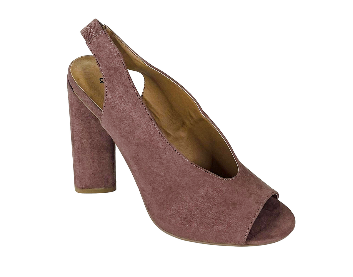 Qupid Lyra-50 Faux Suede Peep Toe Slingback Heels