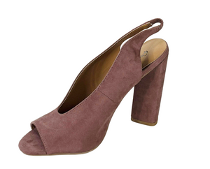 Qupid Lyra-50 Faux Suede Peep Toe Slingback Heels