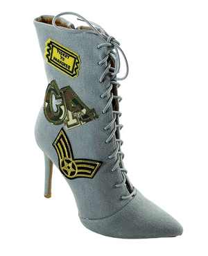 Qupid Milia-63 Women’s Denim Lace-Up Stiletto Ankle Boots