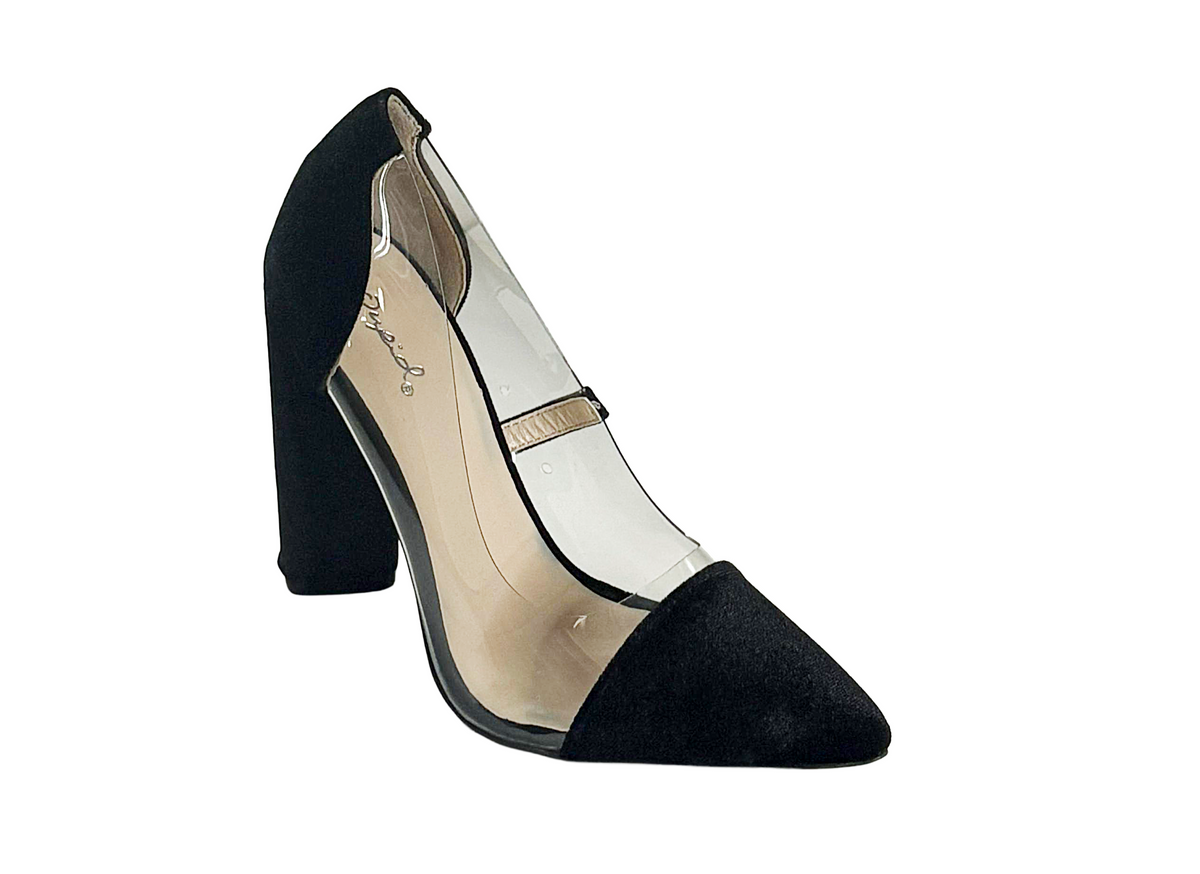 Qupid Miss-02 Women’s Clear Pointed Toe Block Heel Pumps