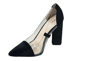 Qupid Miss-02 Women’s Clear Pointed Toe Block Heel Pumps