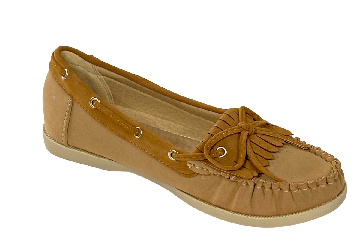 Studio 38 Neena-12 Women’s Moccasin Flats – Fringe Bow Slip-On Casual Loafers