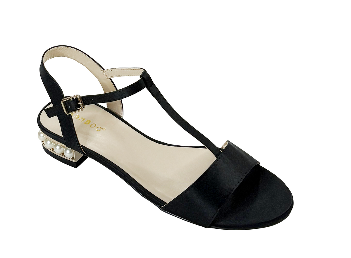 Bamboo Nowell-01S Women’s Pearl Heel T-Strap Sandals