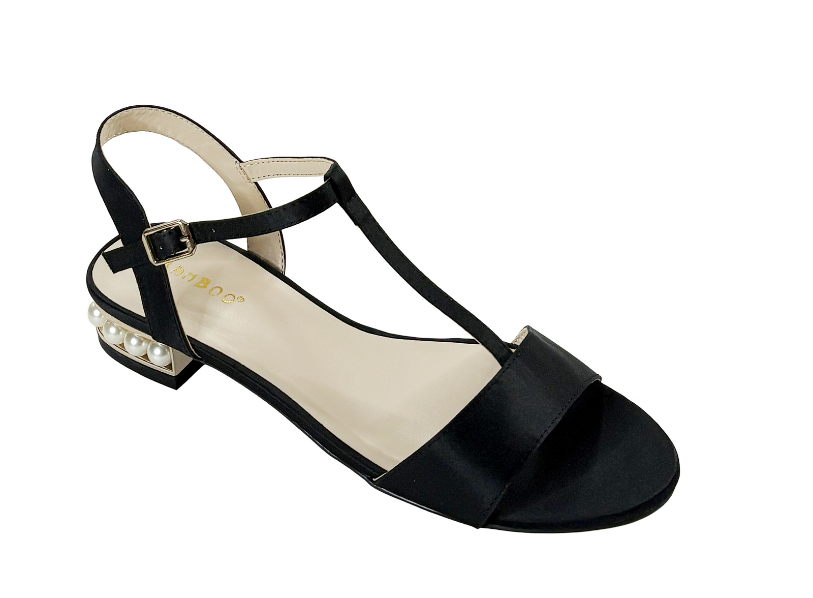 Bamboo Nowell-01S Women’s Pearl Heel T-Strap Sandals