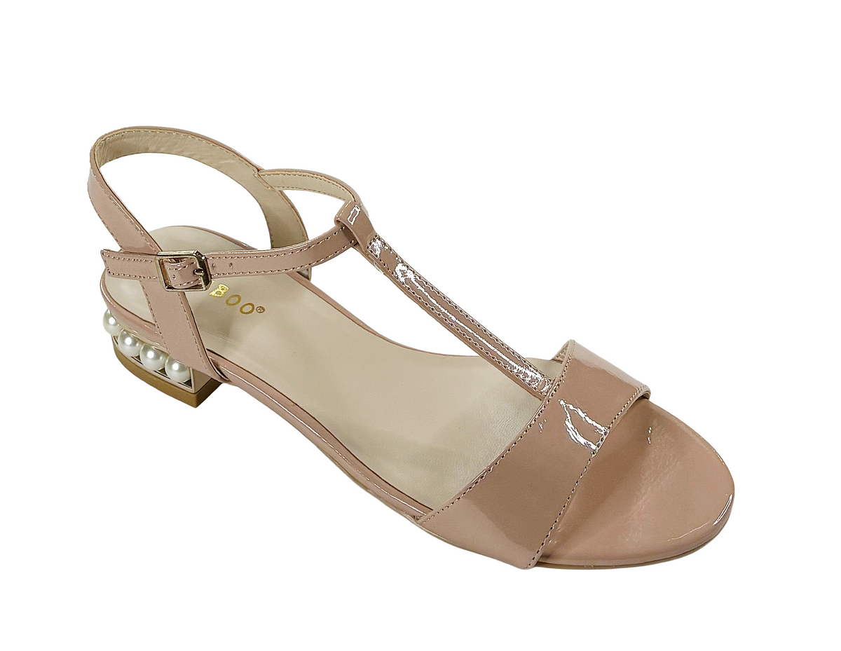 Bamboo Nowell-01S Women’s Pearl Heel T-Strap Sandals