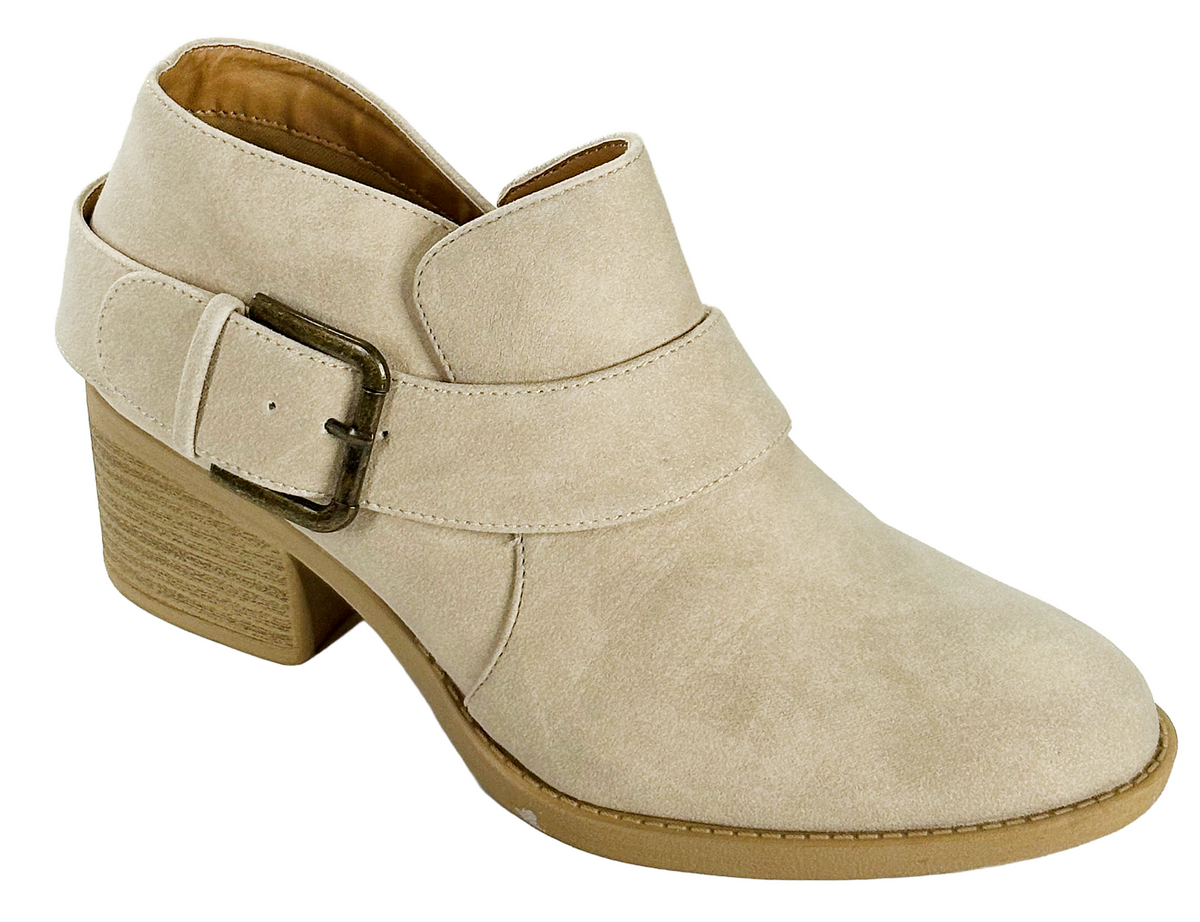 Qupid Philly-24 Women’s Buckle Strap Ankle Booties Low Heel