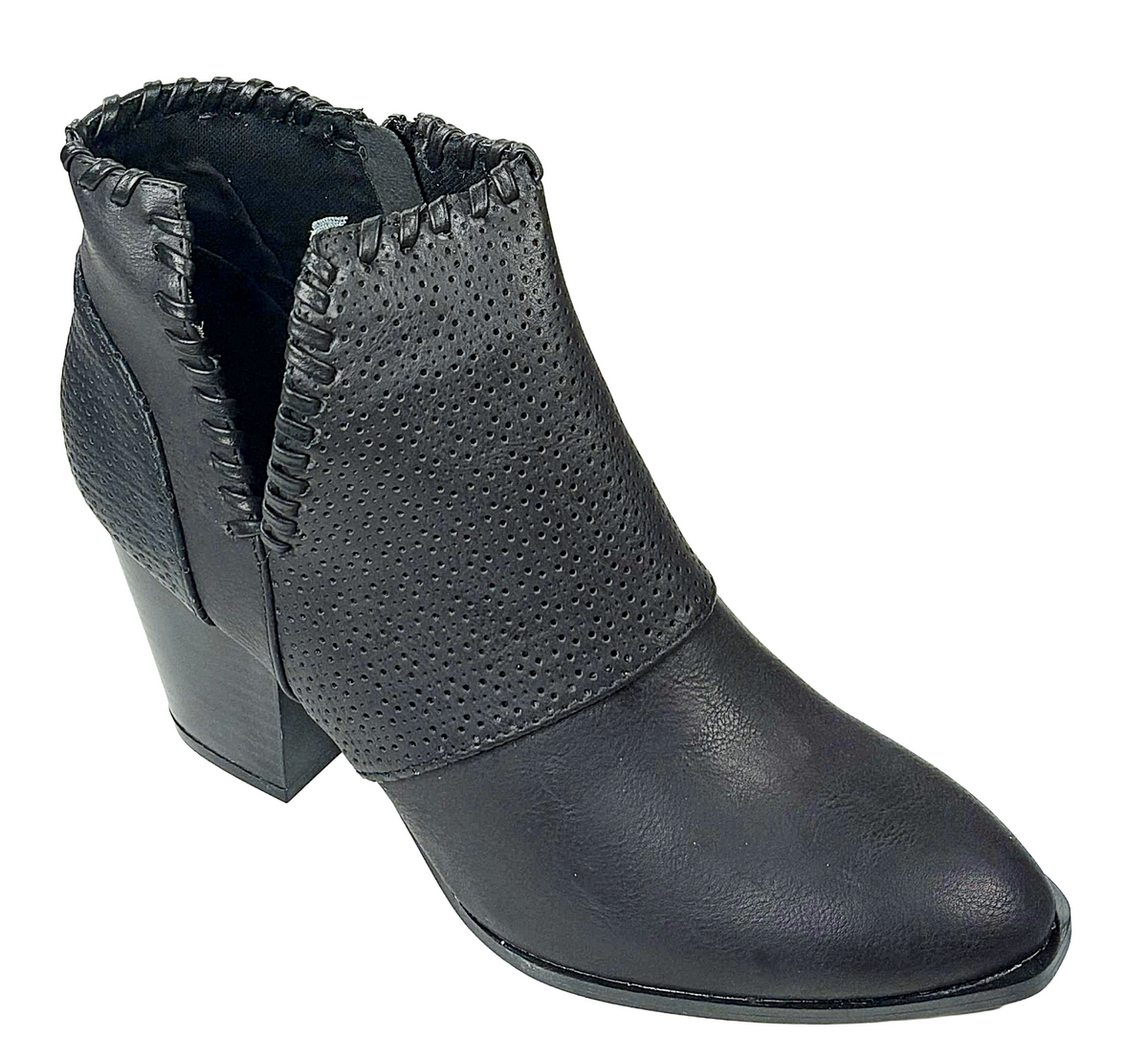 Qupid Prenton-26 Women’s Perforated Ankle Bootie Block Heel