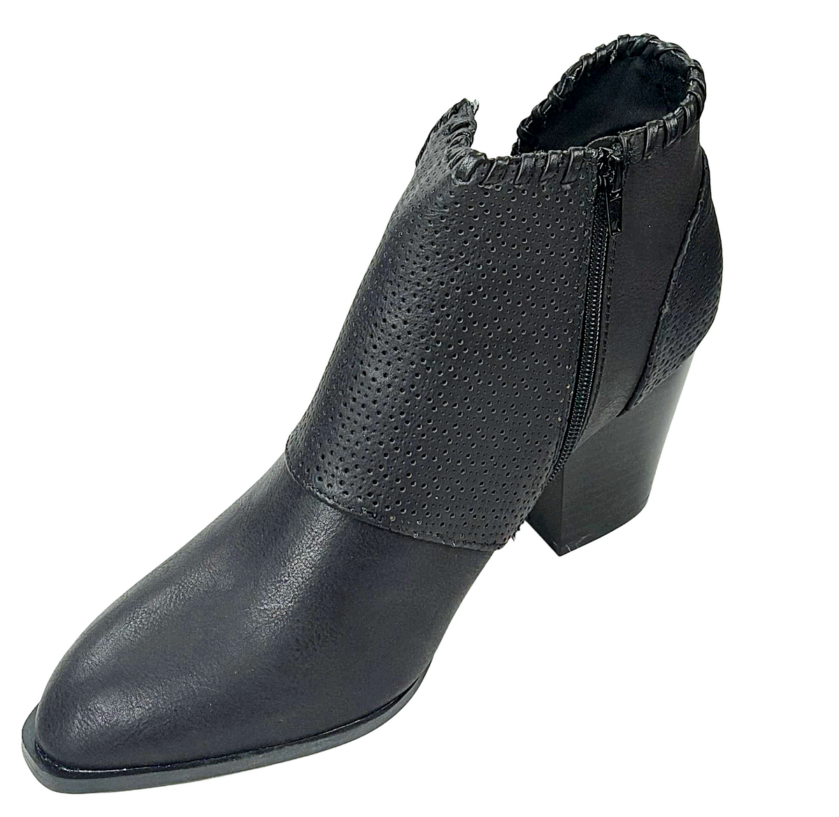 Qupid Prenton-26 Women’s Perforated Ankle Bootie Block Heel