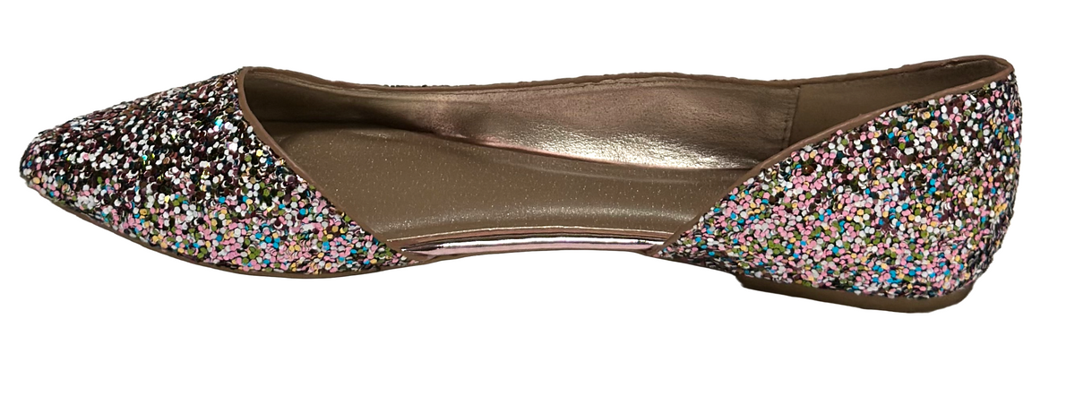 Qupid Pika-159 D'osray Pointy Toe Glitter Flat Pump