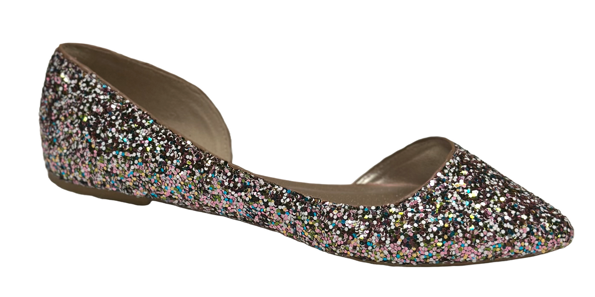 Qupid Pika-159 D'osray Pointy Toe Glitter Flat Pump