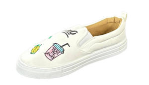 Qupid Reba-155B Slip-On Sneakers Embroidered Casual Shoes