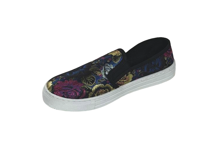 Qupid Reba-159C Women Slip-On Sneakers Floral Brocade Casual Loafer Shoes