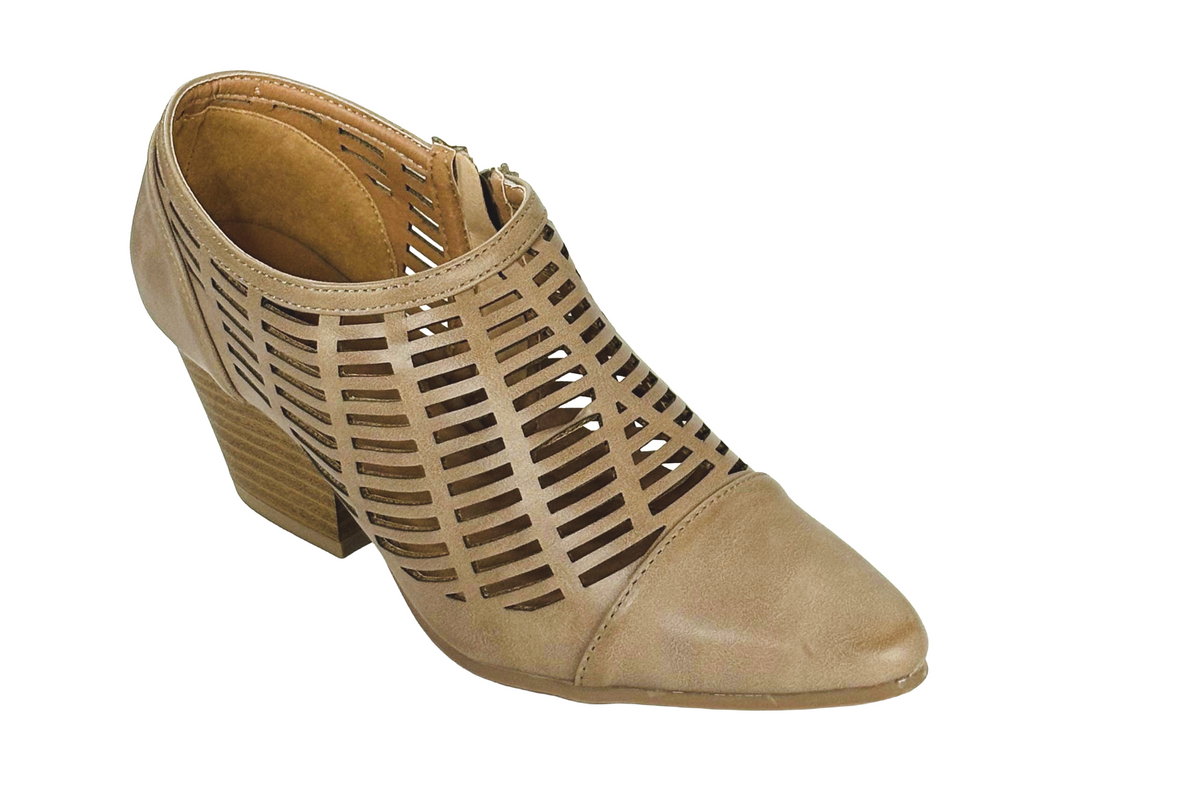 Qupid Rhythm-02 Women Cutout Booties Low Heel Zip Ankle