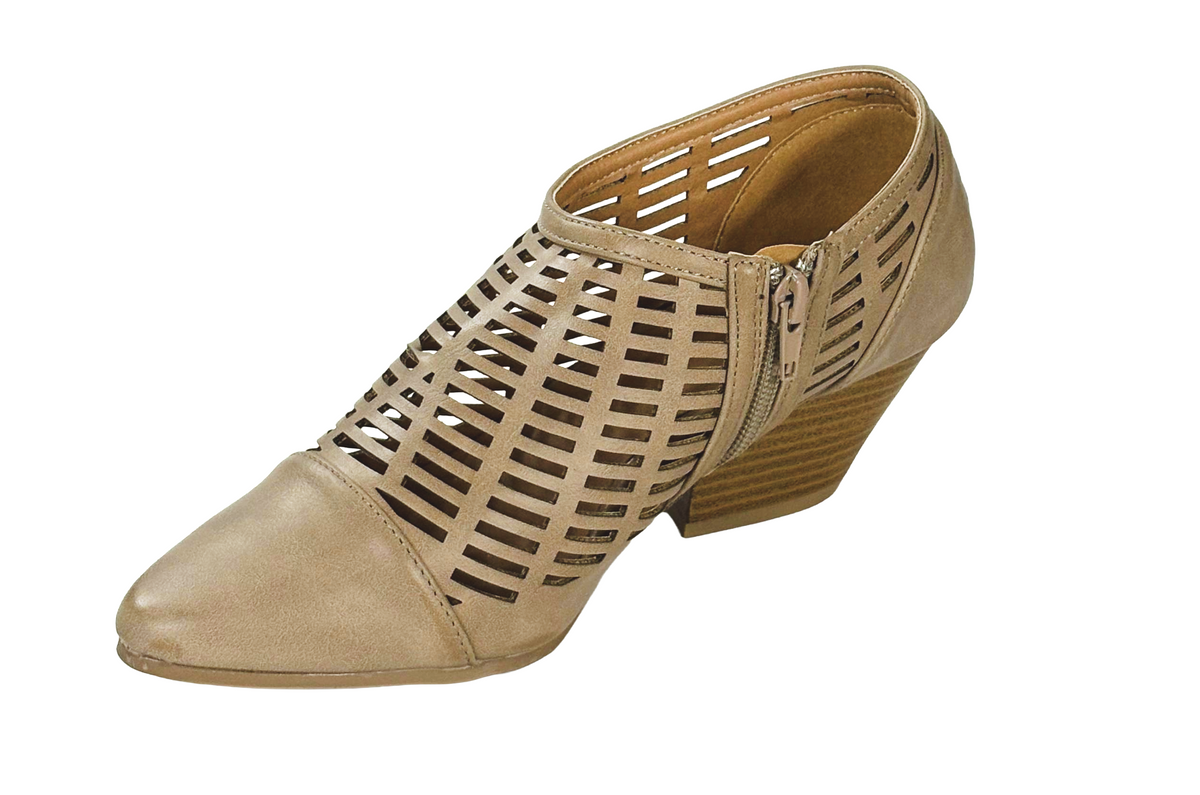 Qupid Rhythm-02 Women Cutout Booties Low Heel Zip Ankle