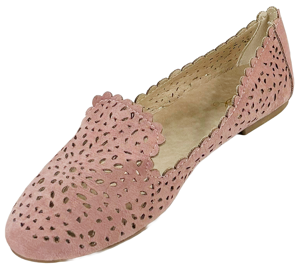 Qupid Shore-01 Women’s Laser Cut Scalloped Ballet Flats