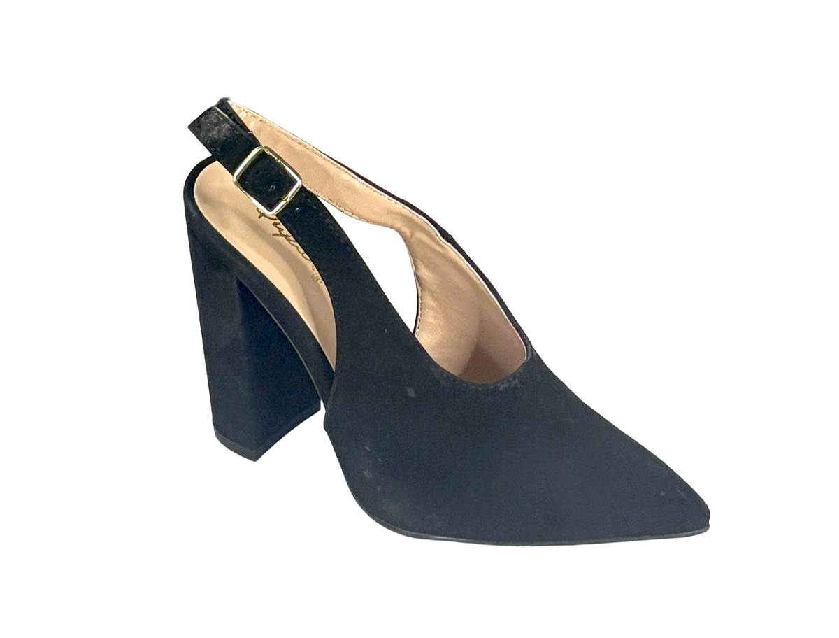 Qupid Signal-26 Women's Black Slingback Pointed Toe Heels