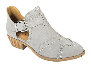 Qupid Sochi-123 Studded Cutout Booties Low Heel Buckle Shoes