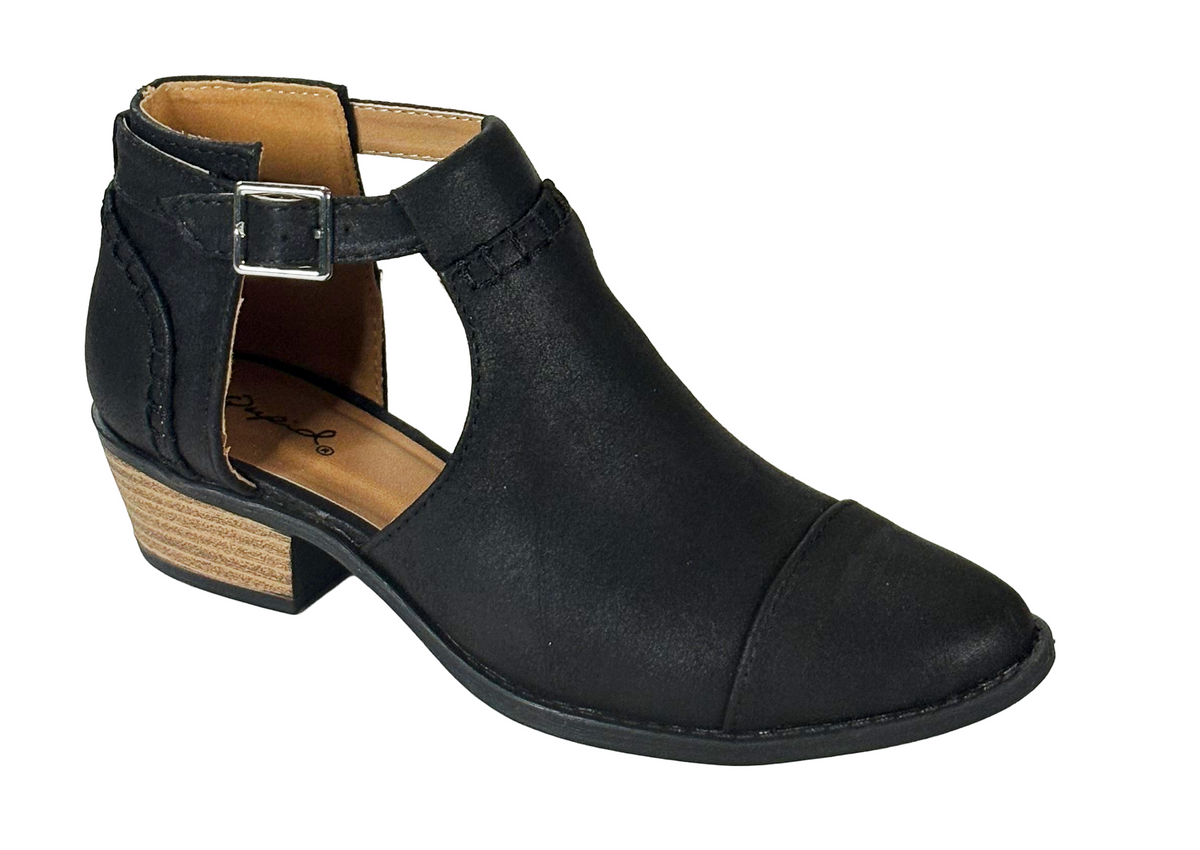 Qupid Sochi-148 Women Ankle Boot Low Heel T-Strap Buckle