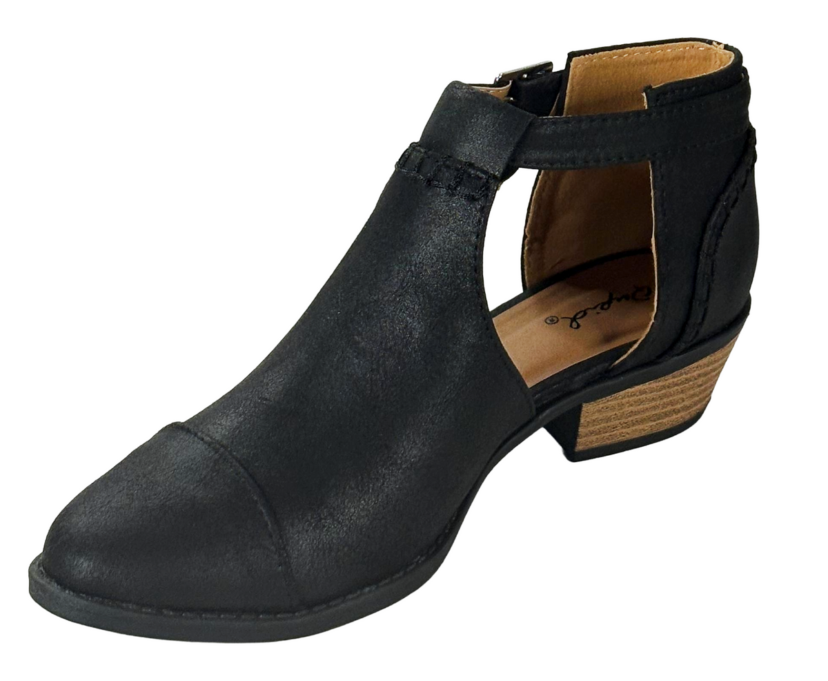 Qupid Sochi-148 Women Ankle Boot Low Heel T-Strap Buckle
