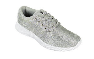 Qupid Spyrock-01 Metallic Knit Sneakers Lightweight Casual Shoes