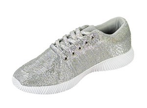 Qupid Spyrock-01 Metallic Knit Sneakers Lightweight Casual Shoes